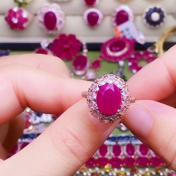 红宝石银S925镶嵌戒指