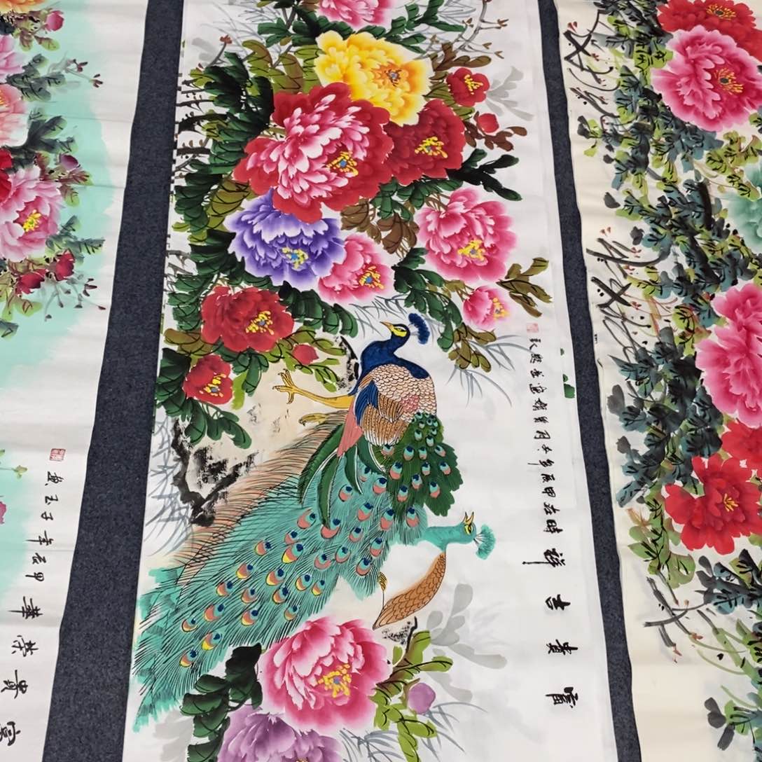 国画尺寸180✖️70小六尺手绘牡丹