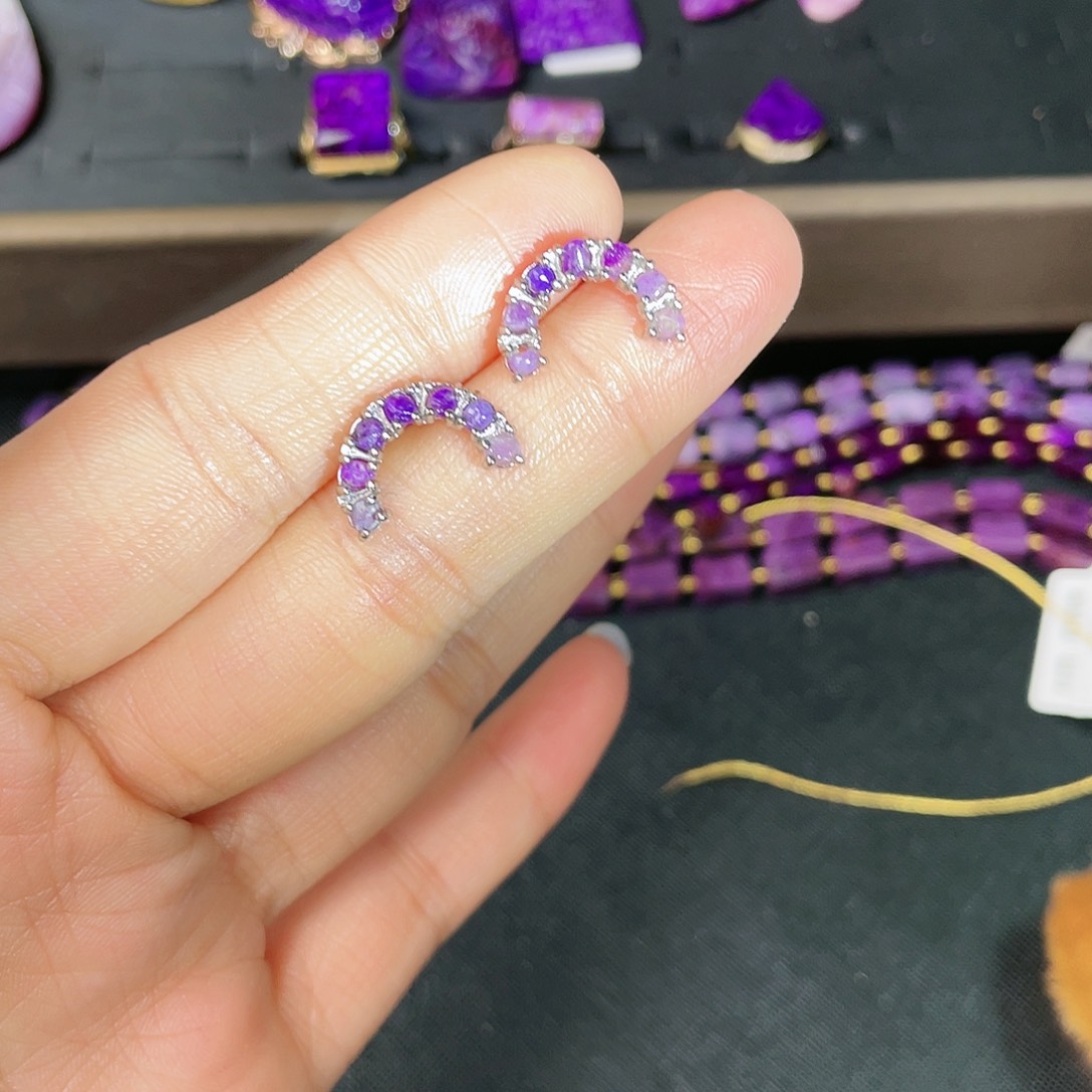 苏纪石（舒俱来）耳钉银S925镶嵌