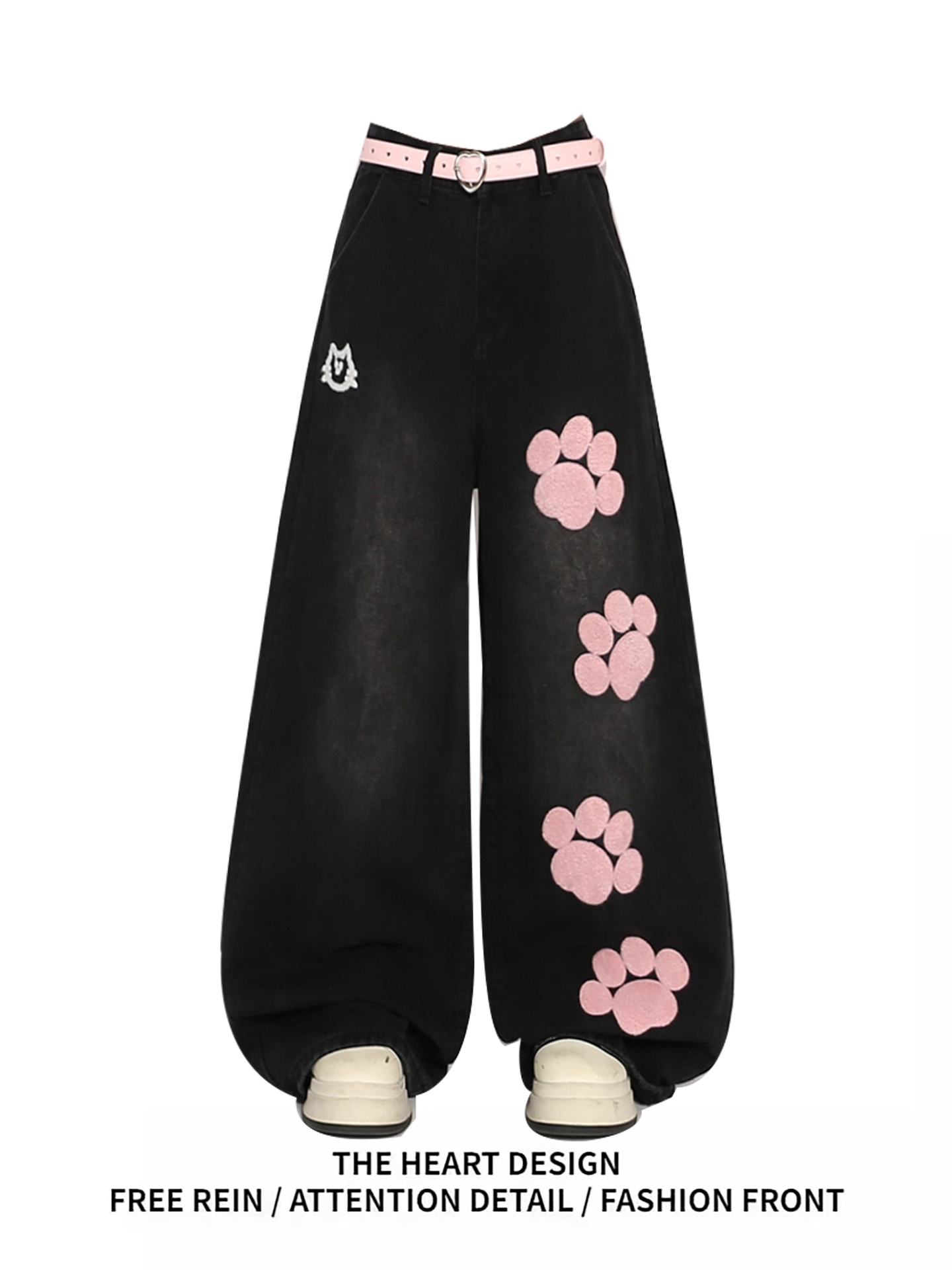 可爱猫猫刺绣甜酷风牛仔裤女秋季设计感2025新款宽松阔腿拖地裤子