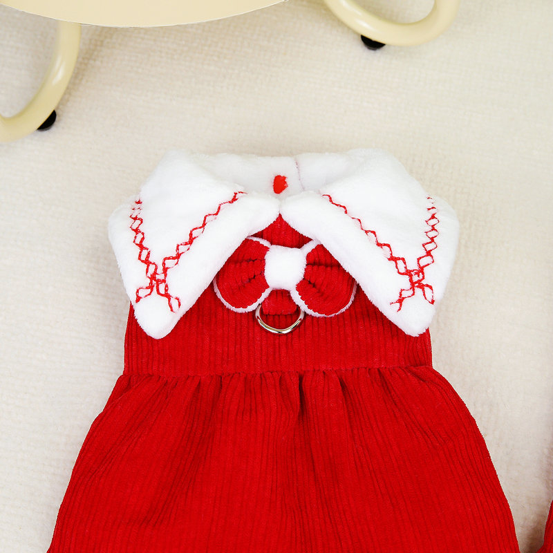 25年新款宠物狗狗学院风灯芯绒喜庆新年装猫咪衣服浪漫套装