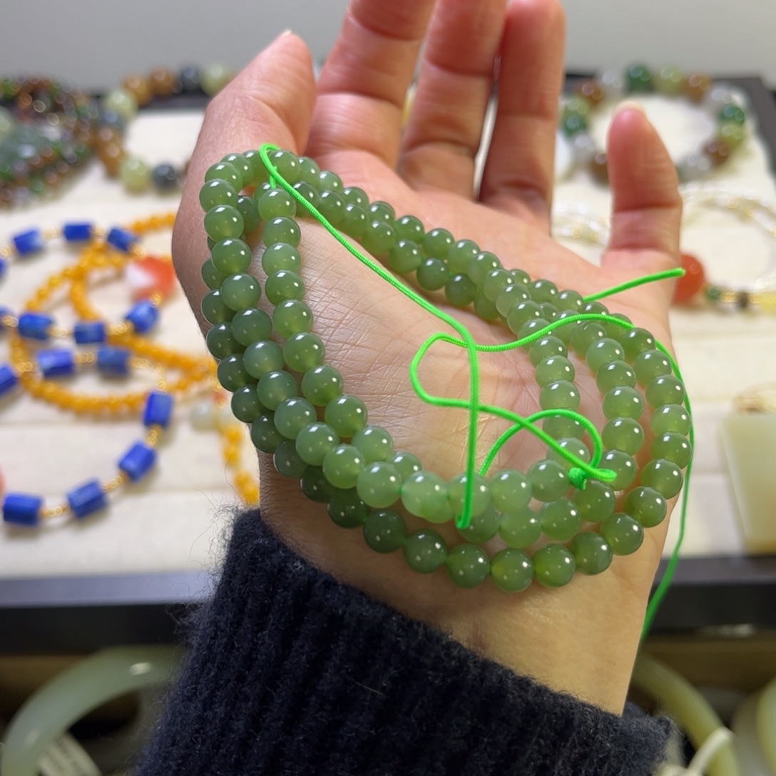 和田玉（碧玉）未镶嵌珠宝半成品长链