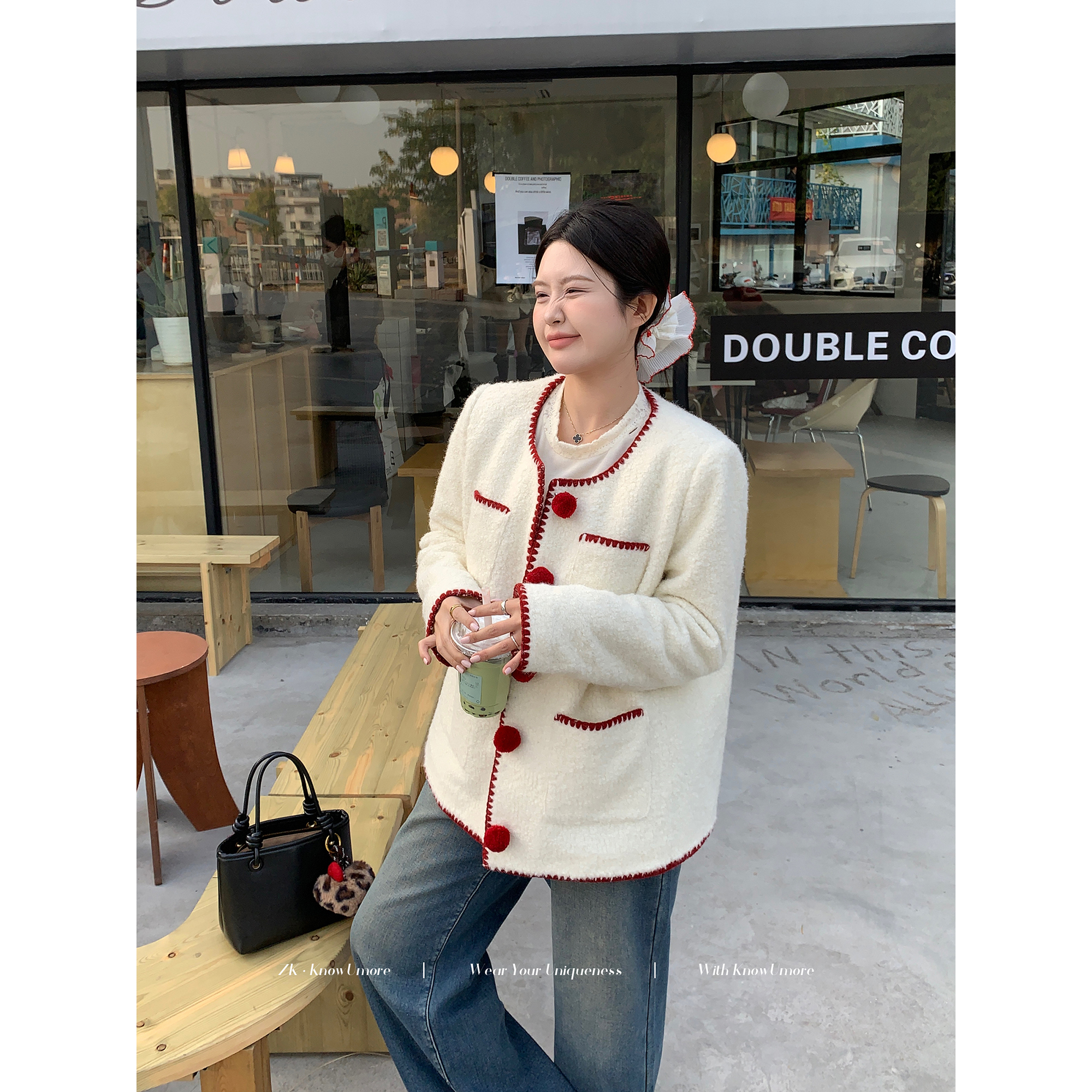 知葵微胖定制【冬日恋人】冬季粗花呢外套新年小香风外套12244D7102