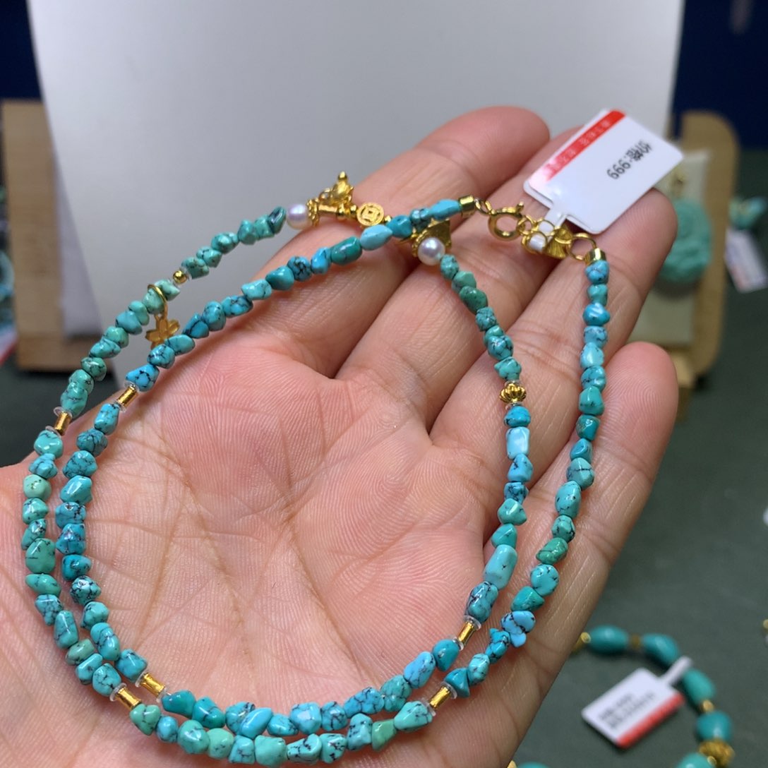 绿松石项链银S925镀金镶嵌