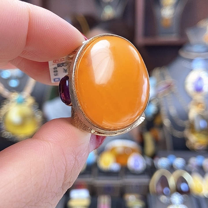 琥珀银S925镶嵌戒指戒指