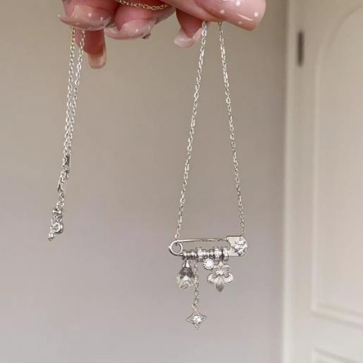 坠链均925银 鸢尾花别针项链时尚轻奢小众百搭