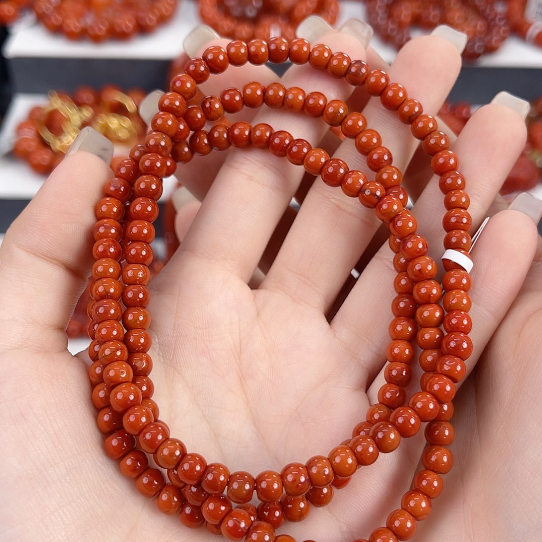 南红玛瑙未镶嵌瓦西柿子红满肉5mm多圈