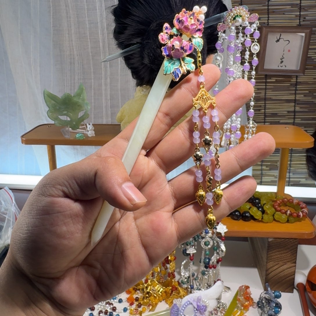 蛇纹石玉合金发饰