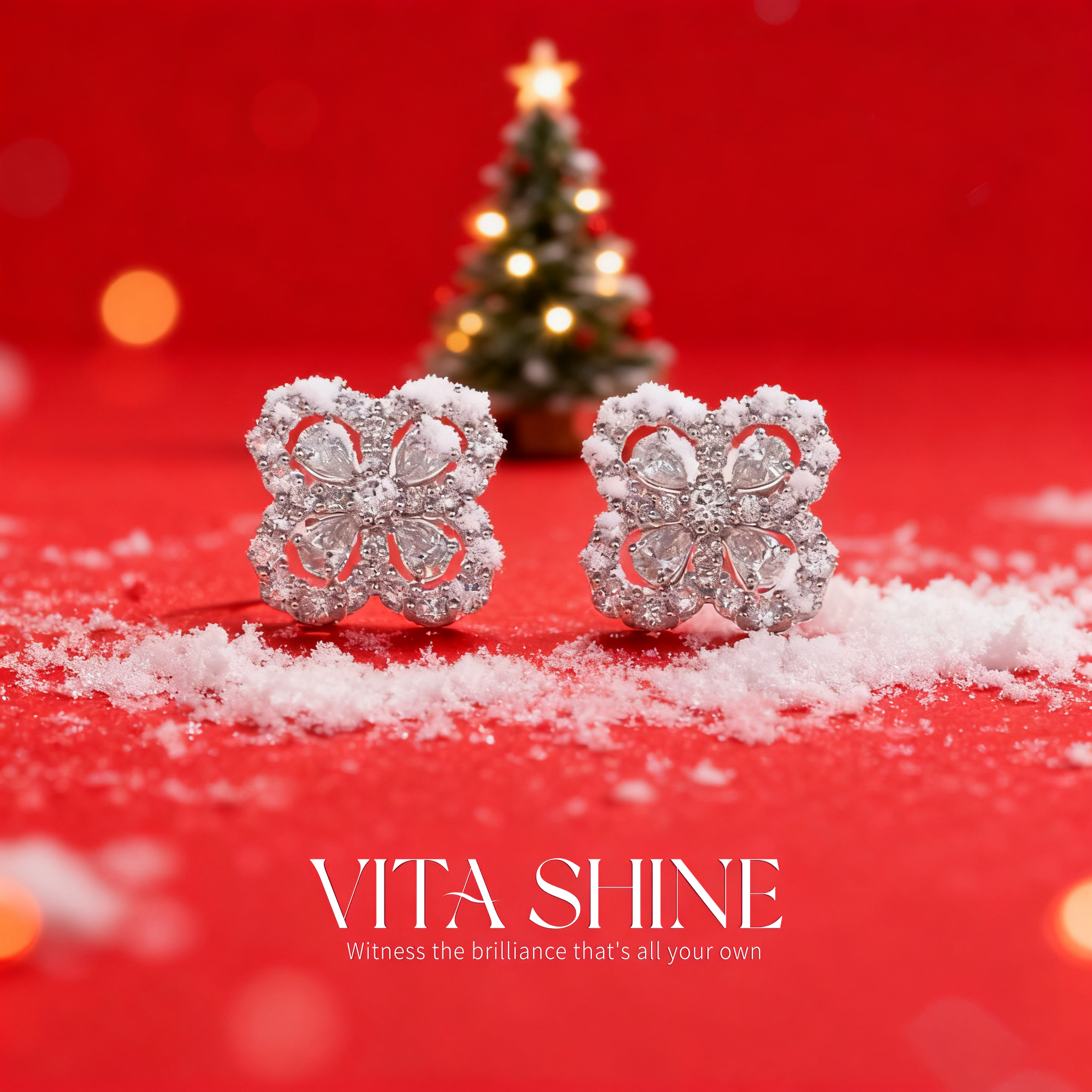 实验室培育钻石Vita Shine【四叶草耳钉】大号铂金镶嵌