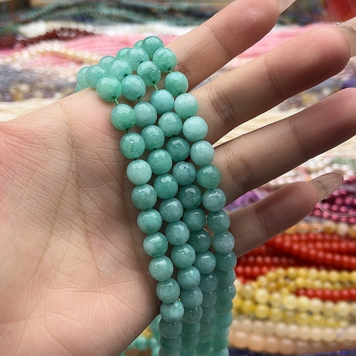 玛瑙/玉髓珠宝半成品未镶嵌一条8mm左右天河石刻面