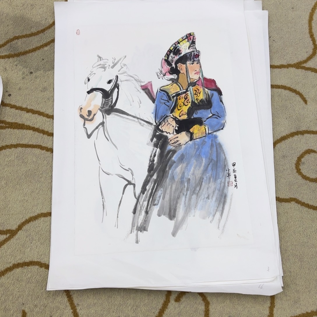 宿***司国画四尺三开人物作品艺