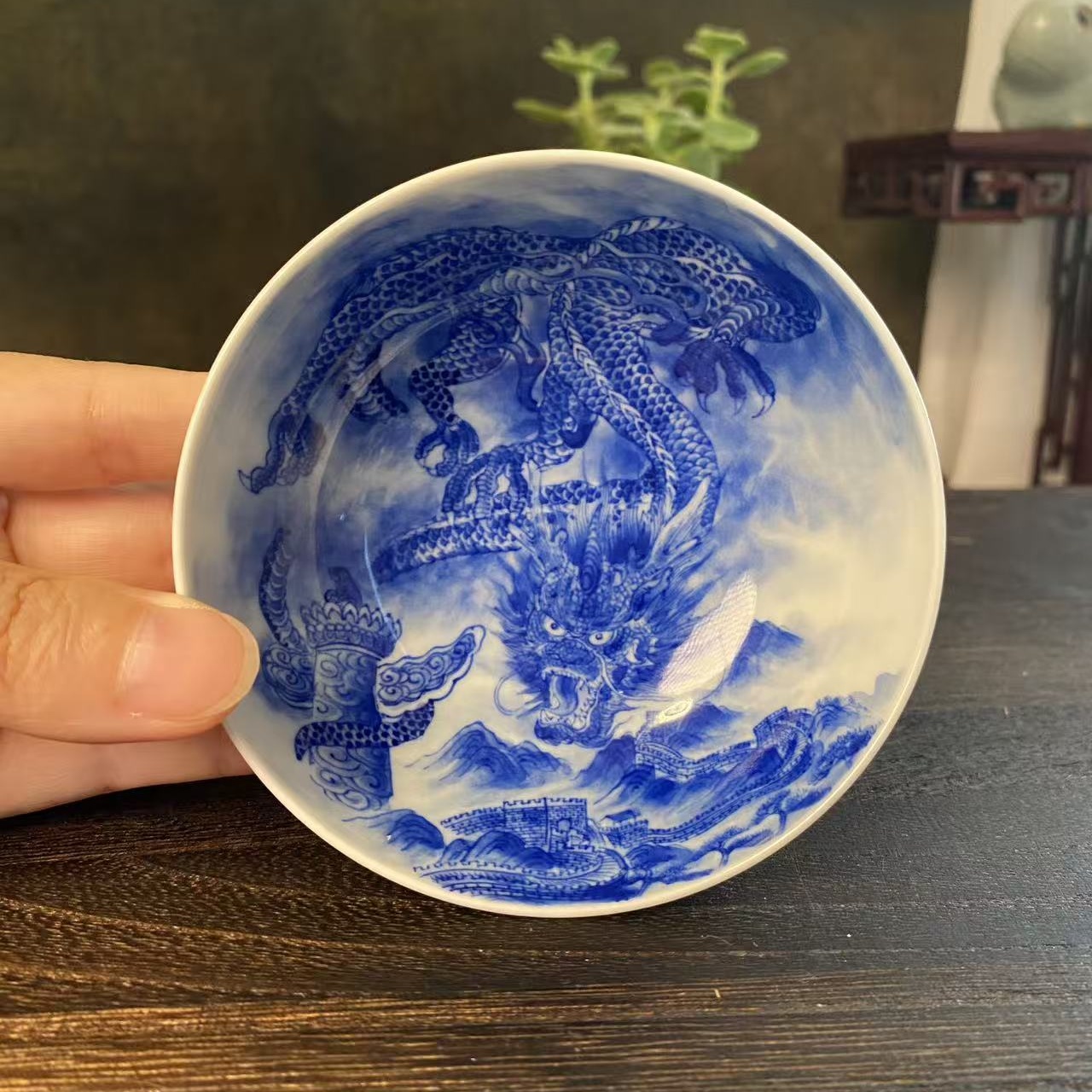 【四悦茶陶】龙城万里青花普洱杯 景德镇陶瓷手工手绘 容量100毫升
