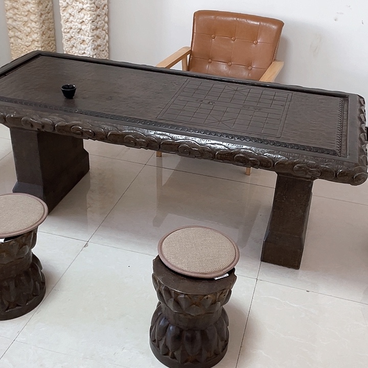 石头M**平青石桌子不带龙头6个凳子