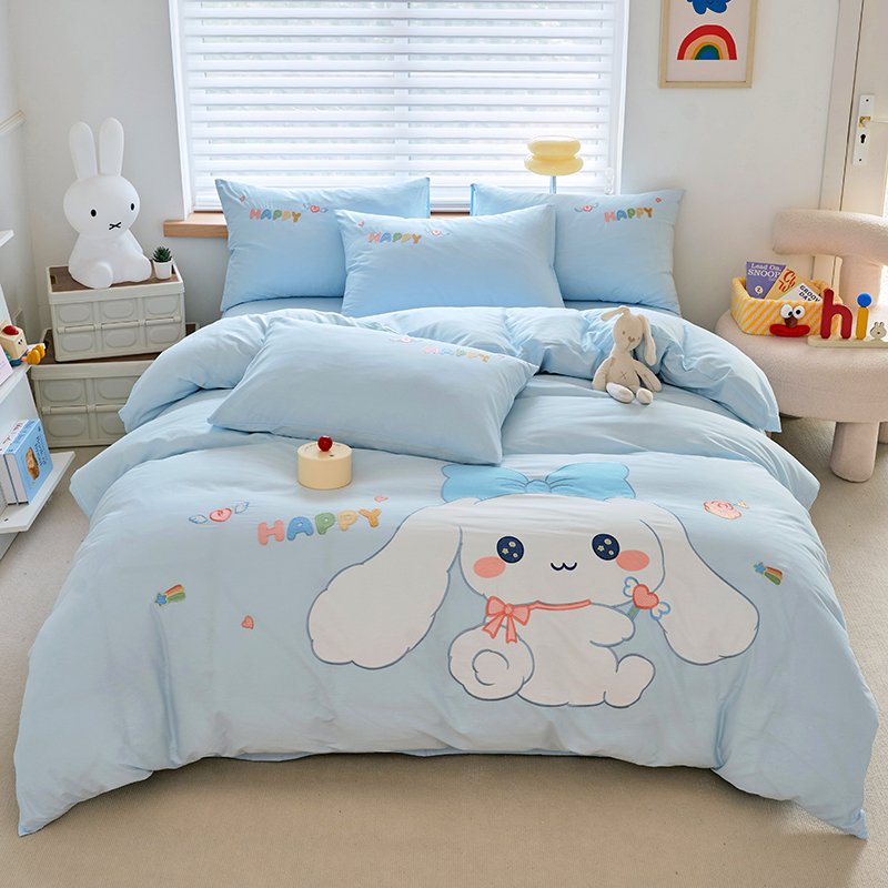 春夏秋季床上用品四件套全棉纯棉女生可爱卡通绣花被套床笠四件套