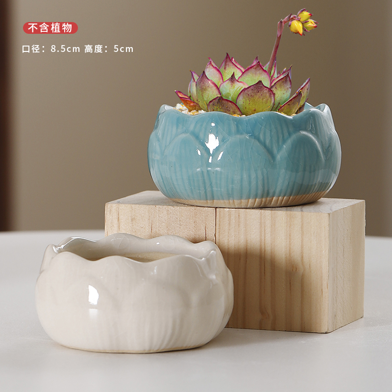 2个多肉植物陶瓷花盆创意方形透气设计清新简约室内摆件