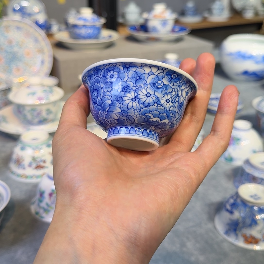 明逸堂重工满绘万花压手杯