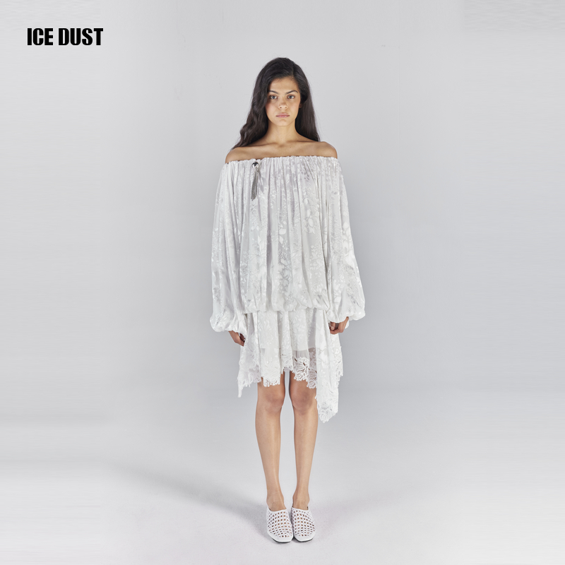 ICEDUST 夏季系列新款烧花一字斜肩褶皱松弛感轻薄长袖上衣女士