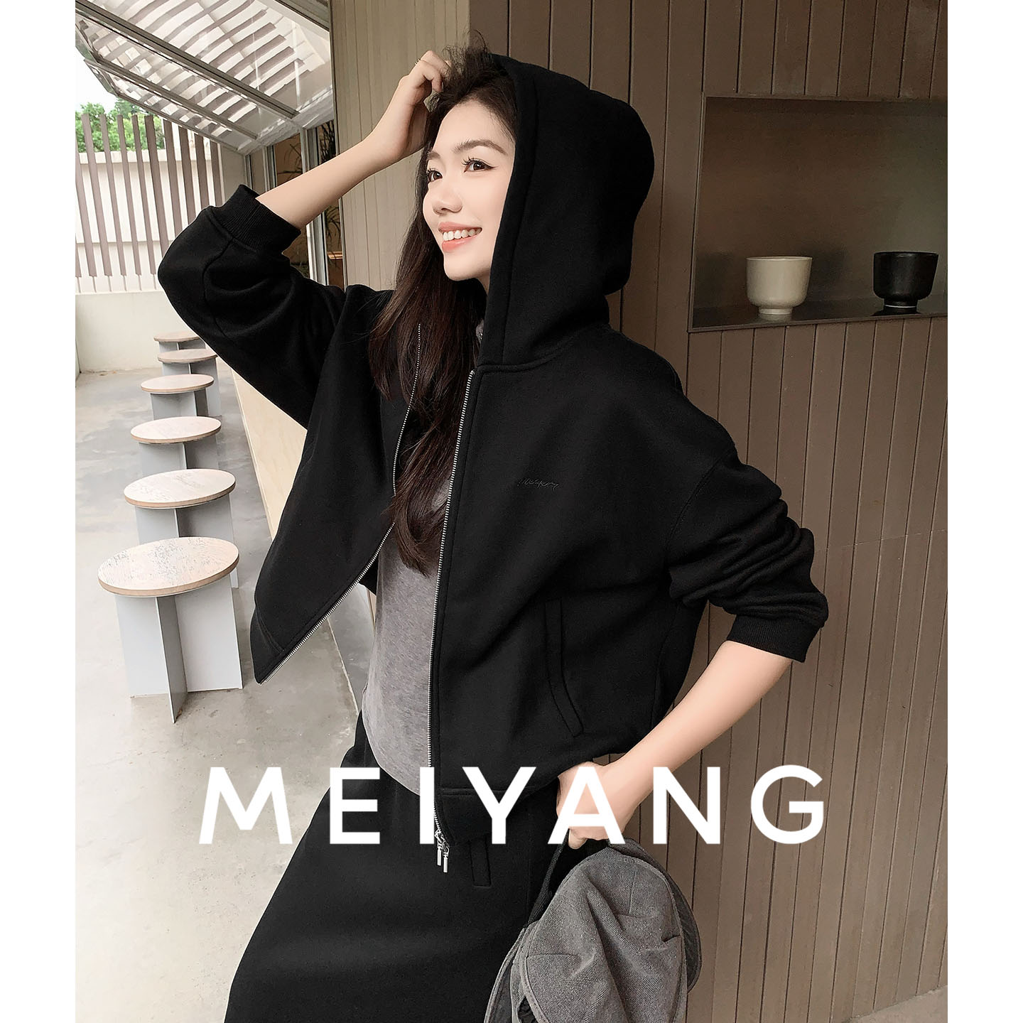 美洋MEIYANG 不来电三号黑色外套【商场同款】 厚绒保暖发热-周二