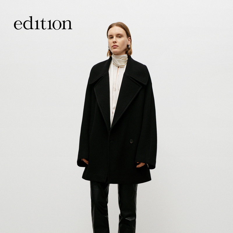 edition冬季款大翻领中长款山羊绒羊毛双面呢外套#EBD3OVC009