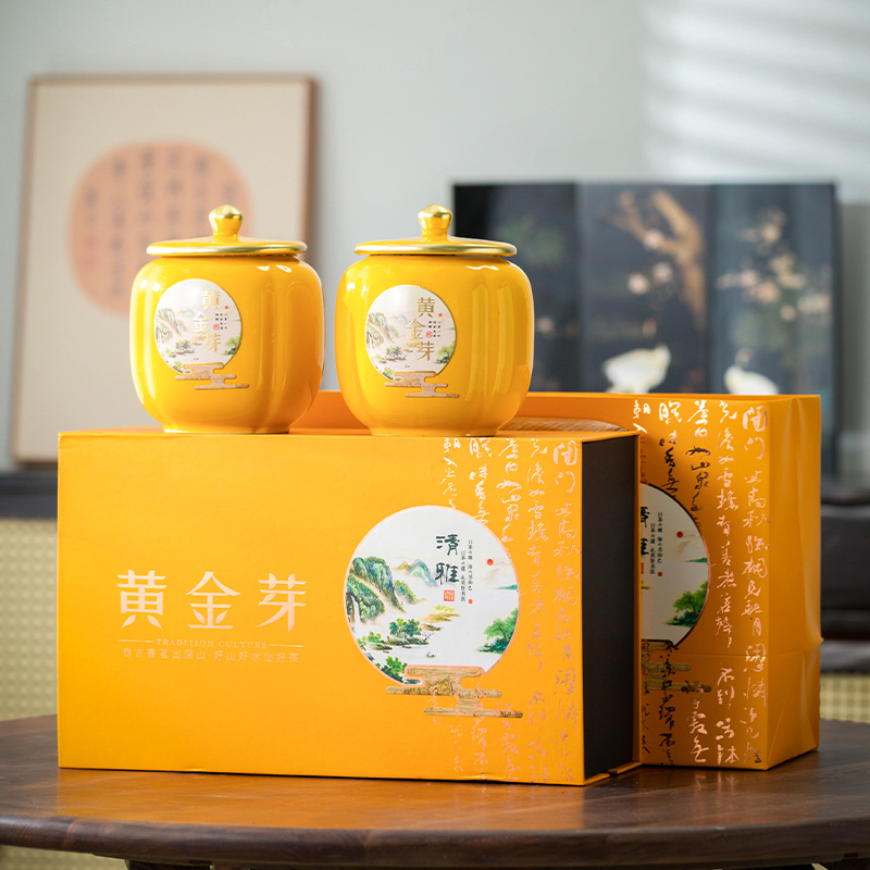 【清雅】25黄金芽茶叶礼陶瓷罐高档盒装高级绿茶明前春茶茶礼品送礼