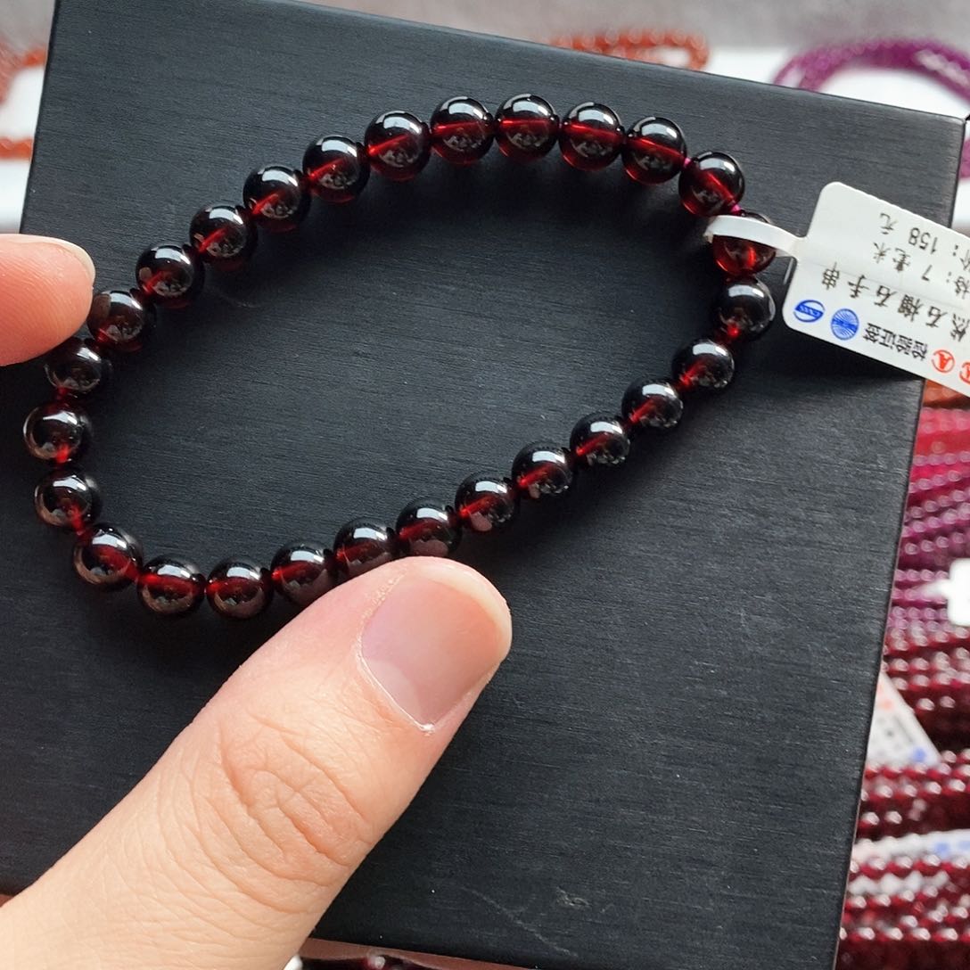 石榴石手链未镶嵌7mm酒红精品