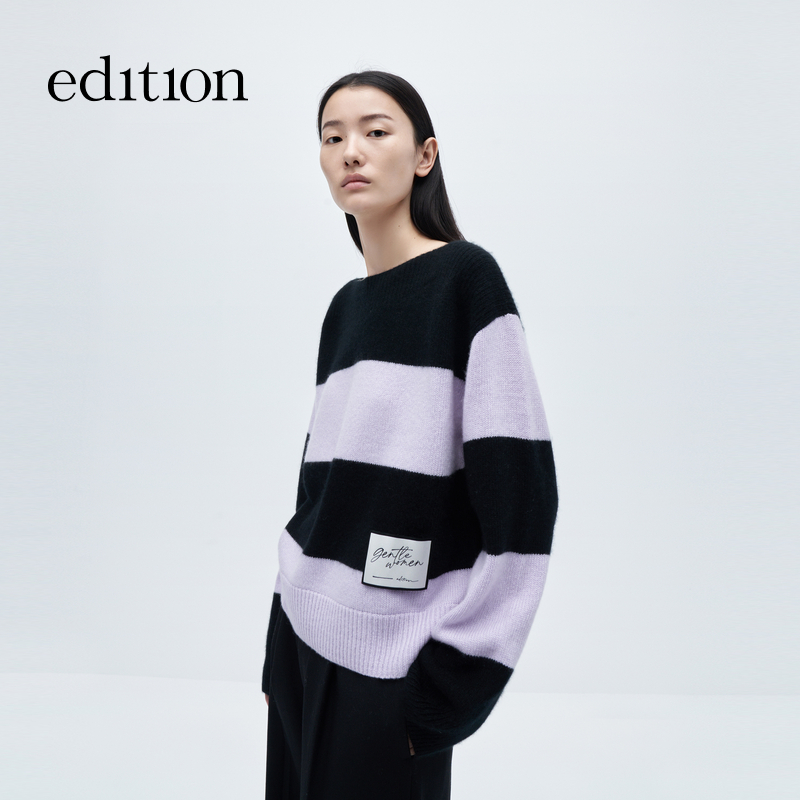 【商场同款】edition撞色条纹羊绒套头毛衣#EBC4SWTK13