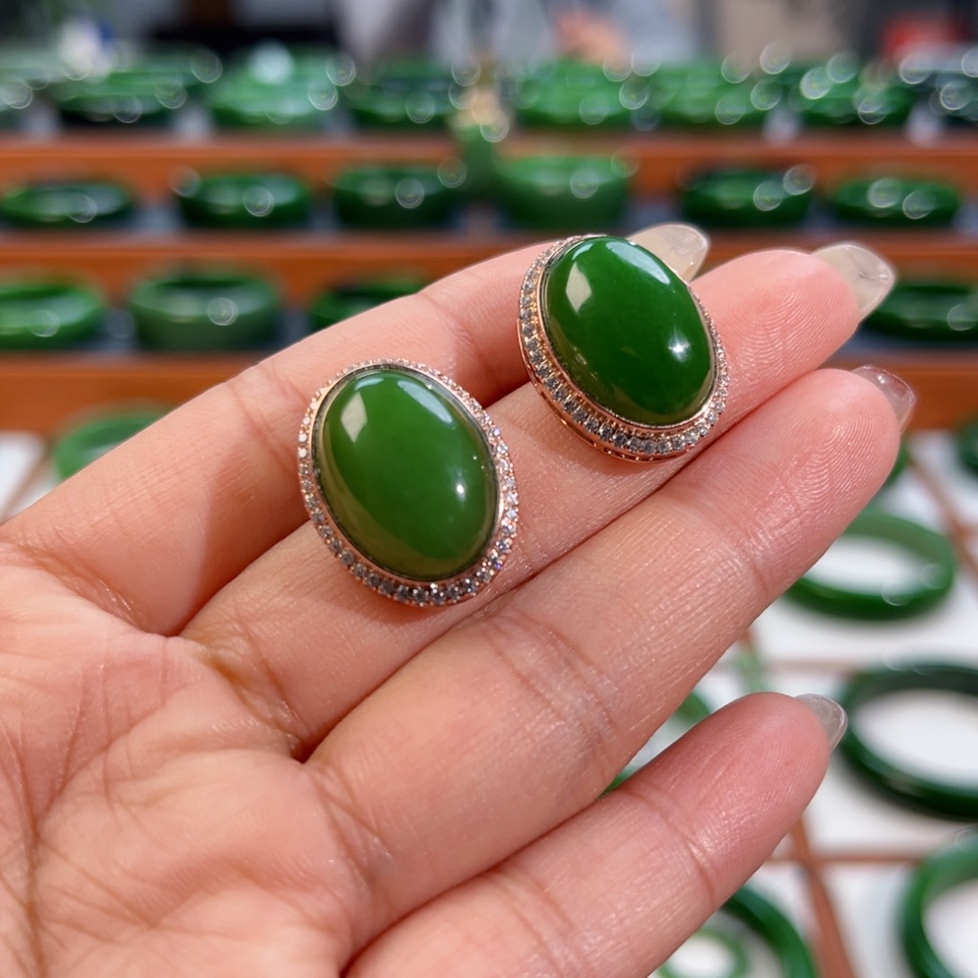 银S925镶嵌和田玉耳饰