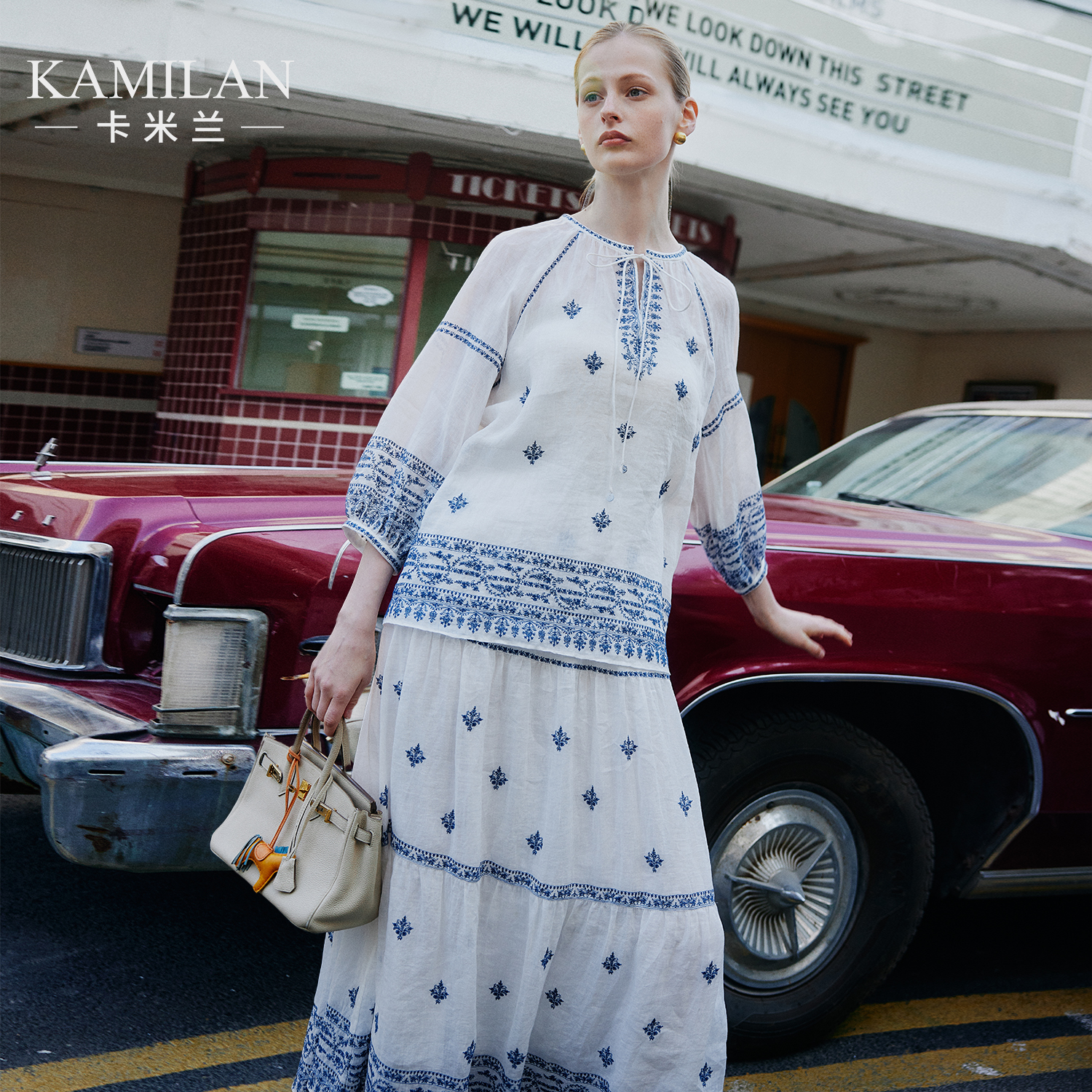 [苎麻]卡米兰复古绣花白衬衫女2025春夏新款新中式衬衣内搭上衣