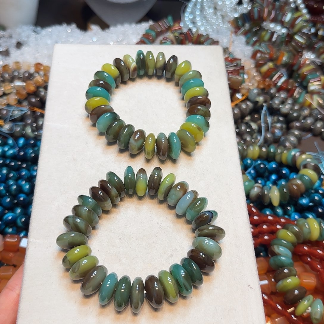 玛瑙/玉髓未镶嵌珠宝半成品天然黄绿玛瑙飞碟算盘16mm一串