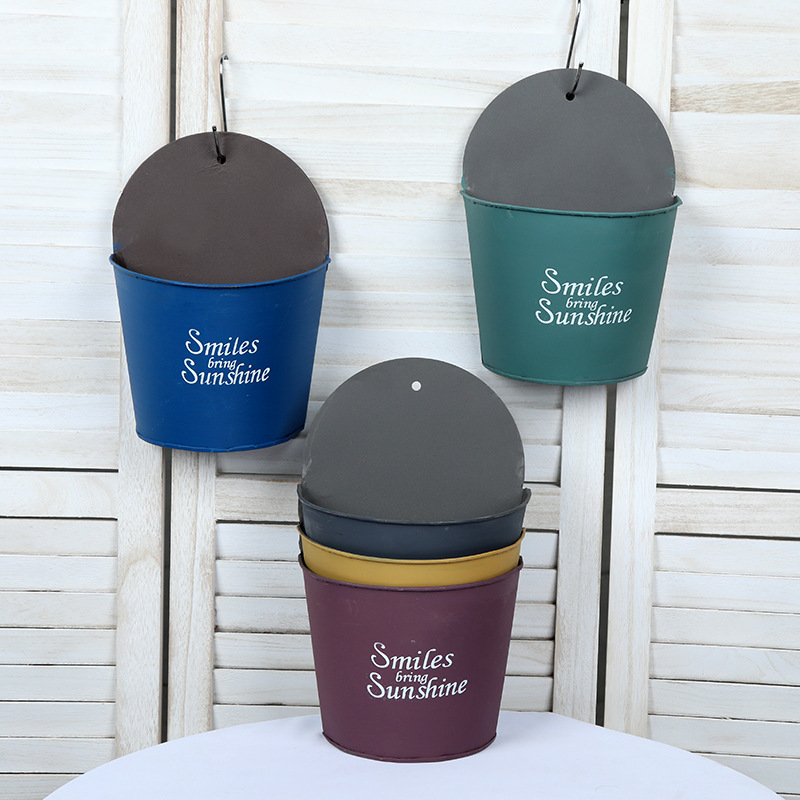 古风铁皮墙挂花盆复古干花插花器悬挂式铁艺壁挂墙面装饰