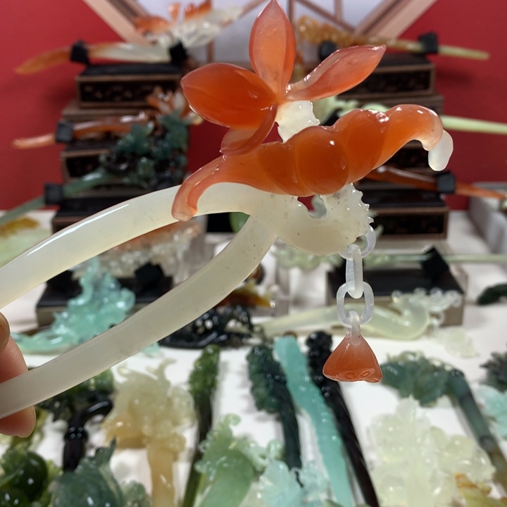 蛇纹石玉发簪未镶嵌风*～