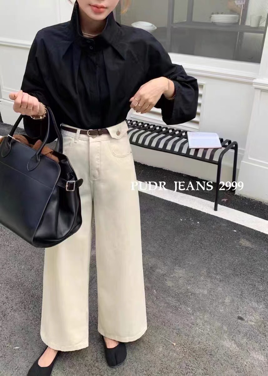 【海南简爱】2025夏季新款纯色高腰牛仔长款女68033