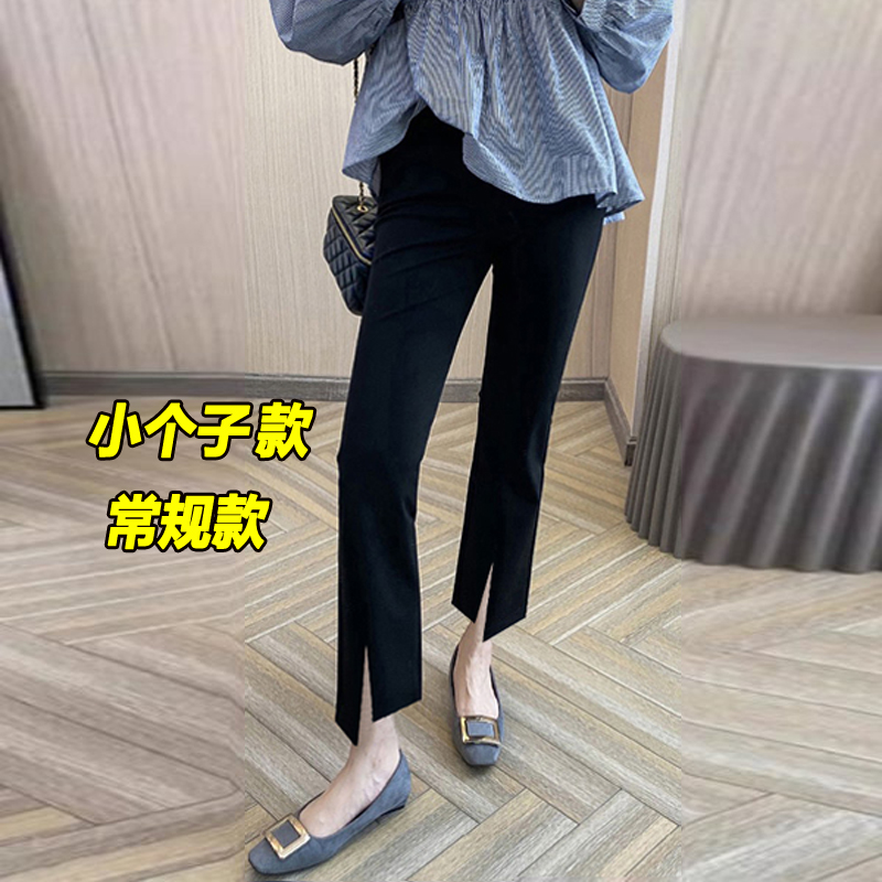 小个子孕妇裤子外穿春秋2025开叉微喇叭西装裤黑色无托腹夏季