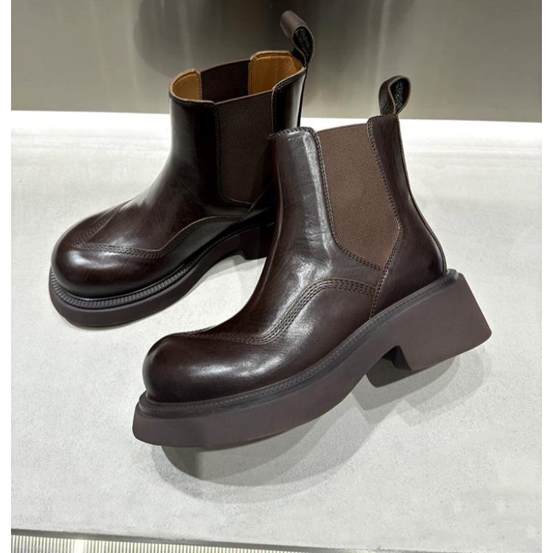 【聚新汇】617-1新款中筒高跟时装通勤靴子真皮时尚经典