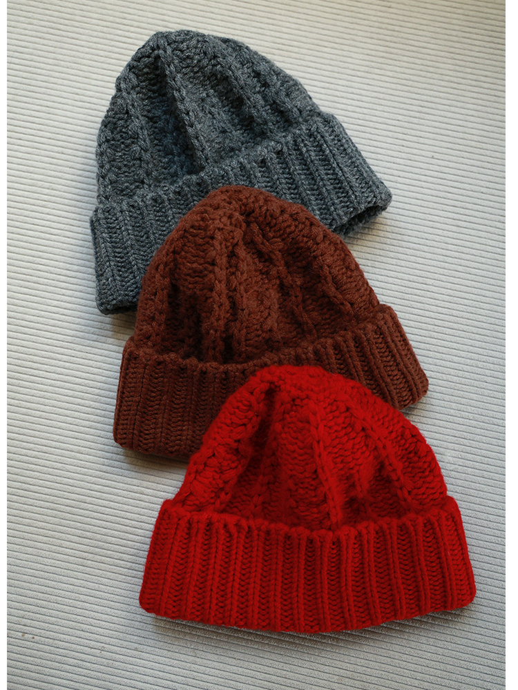 PJ25Z601 翻边加厚纯羊毛保暖女秋冬防寒显脸小百搭纯色毛线帽