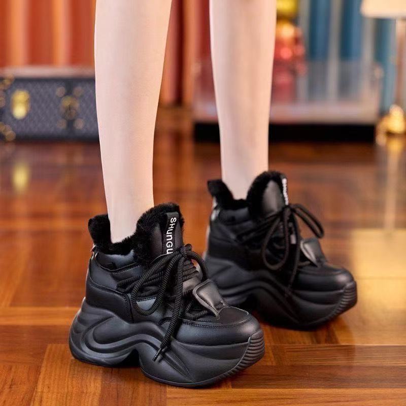 厚底老爹鞋女2025秋冬季新款加绒保暖棉鞋内增高小个子休闲运动鞋