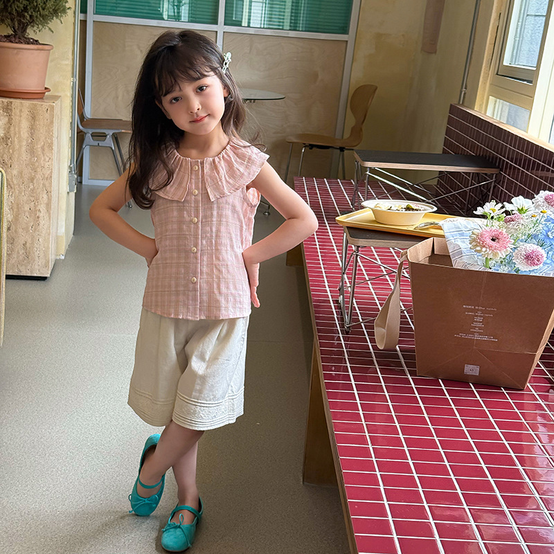 【小梨涡】女童不规则花边泡泡袖娃娃衫夏儿童短袖衬衫上衣