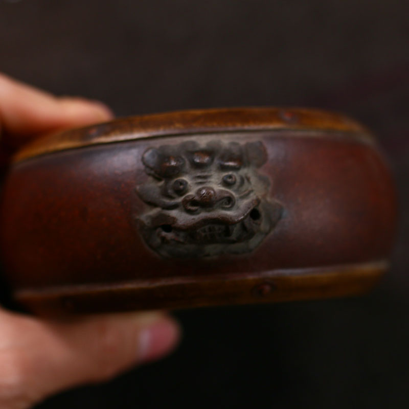 初一 紫砂鼓底座壶承复古做旧双兽头茶道配件隔热可养摆件茶宠