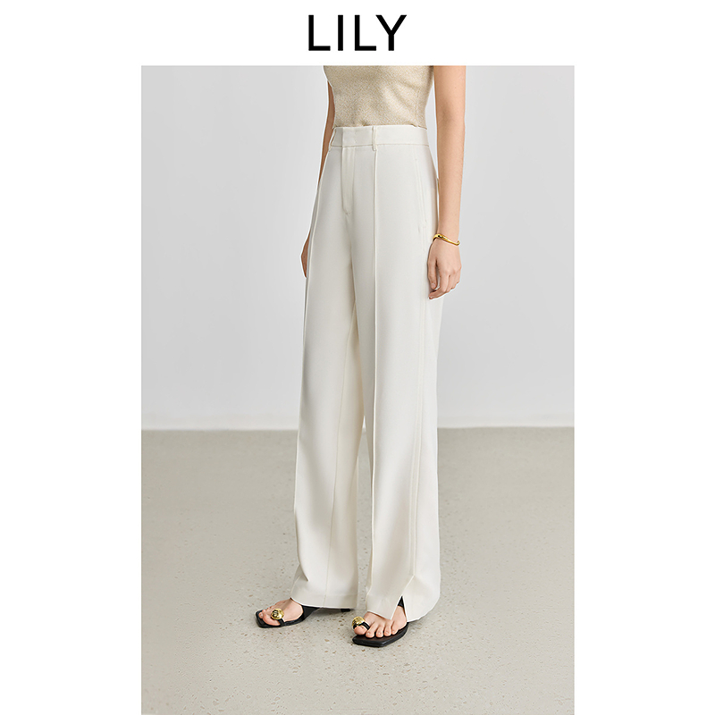 LILY2025夏新款女装设计感开叉休闲百搭职业通勤裤子125149C5929