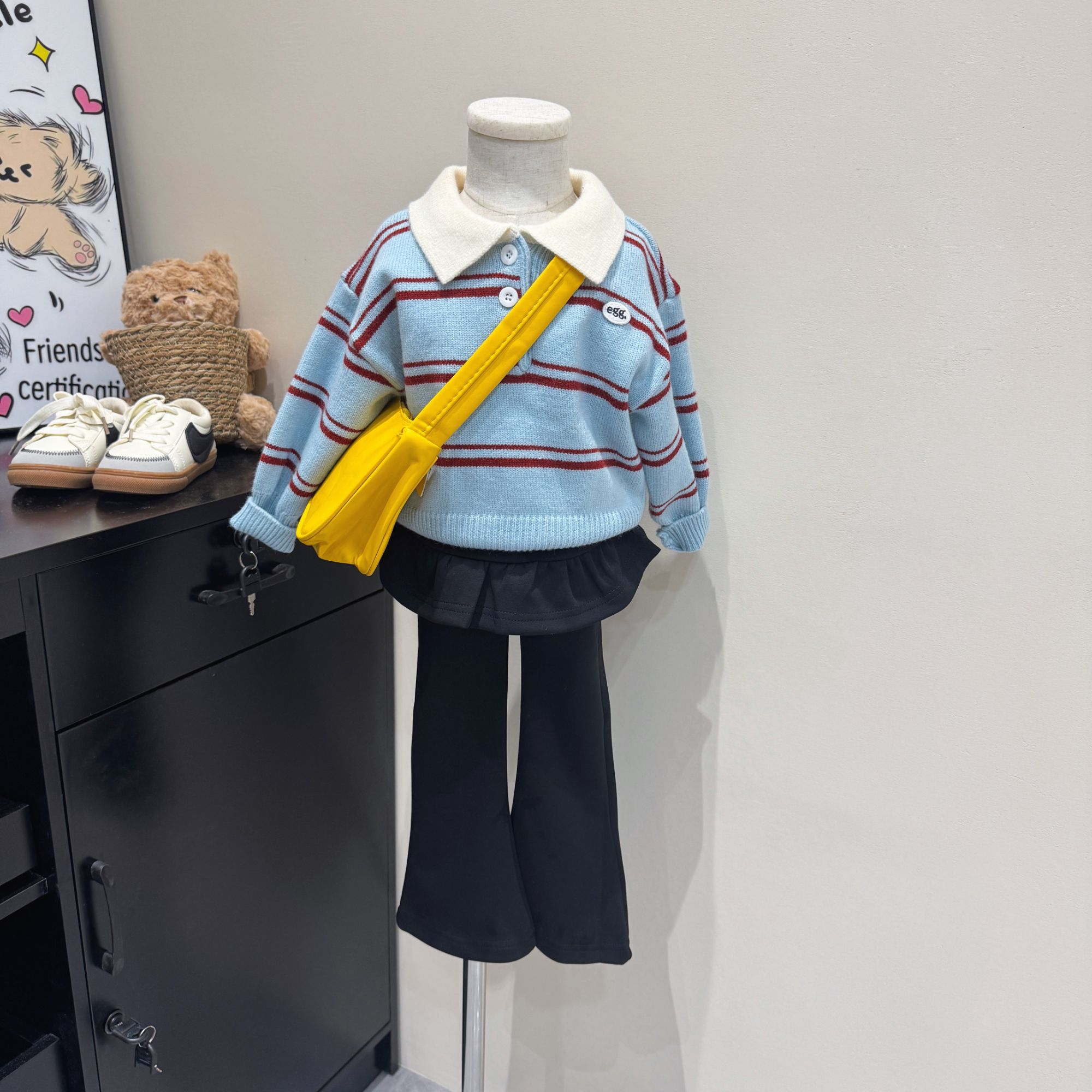现货~女童蓝色条纹毛衣新款裤子套装XW5-23/Q5-182