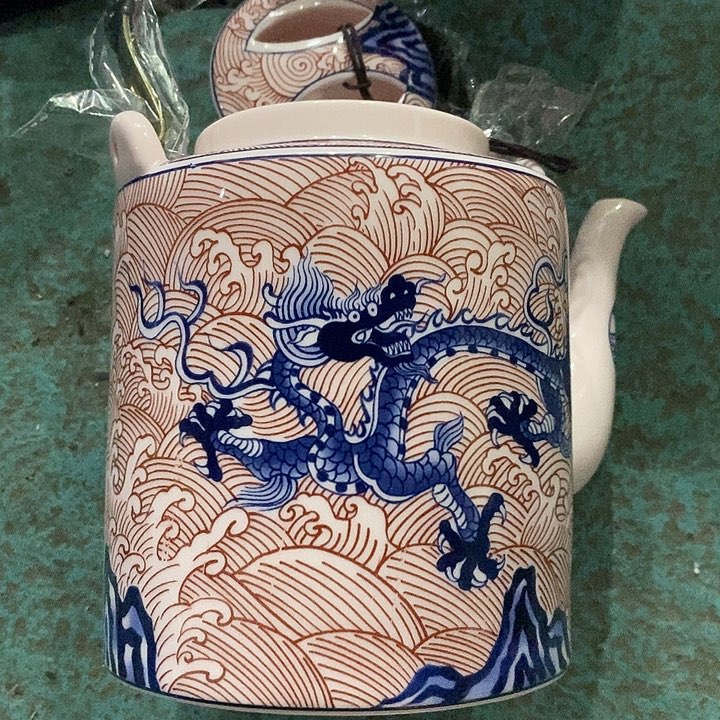 摆件陶红稀土青花釉里红龙提梁壶