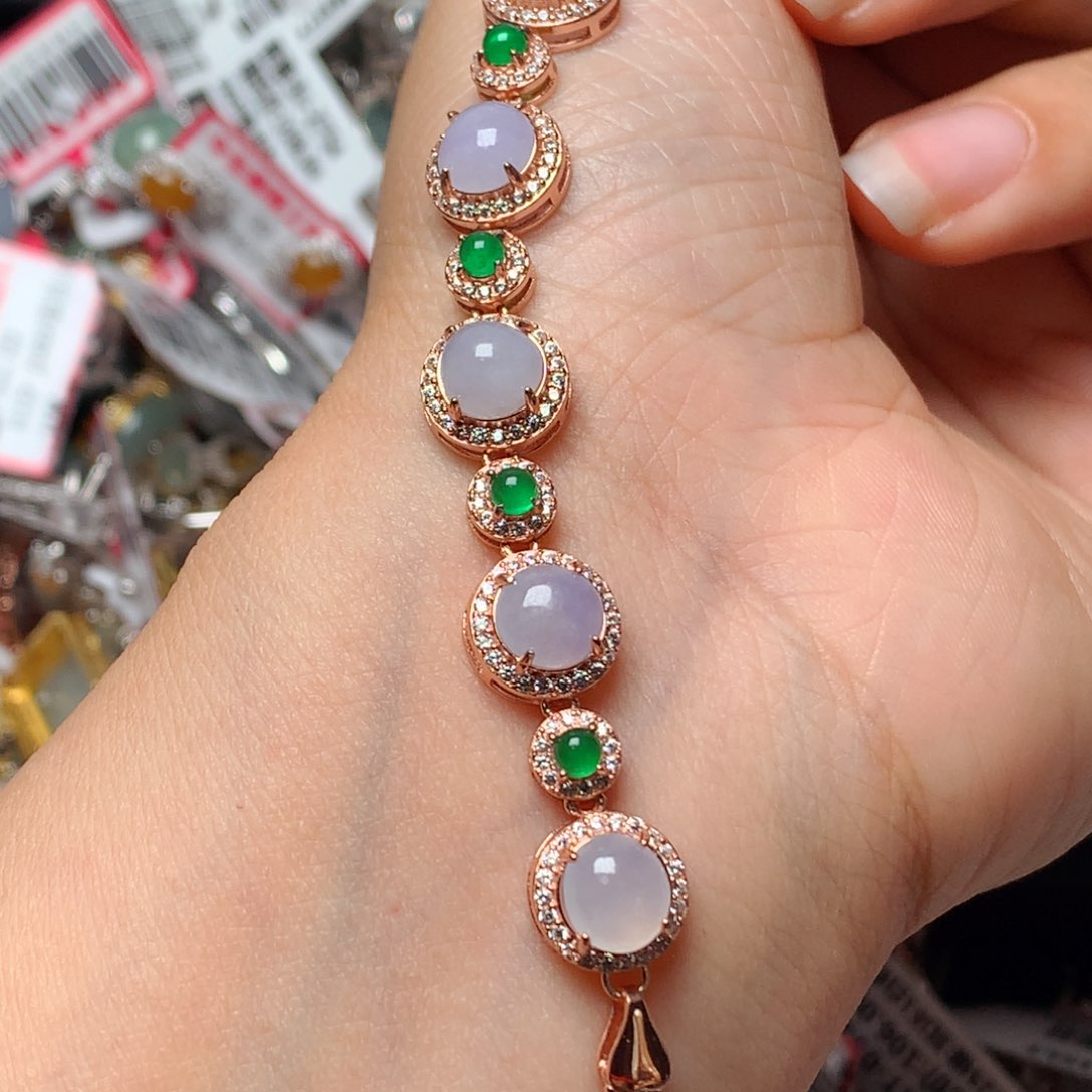 翡翠戒指银S925镶嵌木*'天然翡翠手链