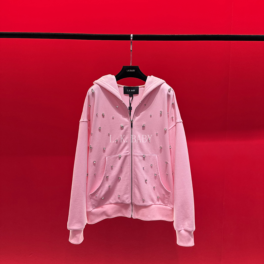 【L.K.BABY】芭蕾公主A  时髦减龄「Rose Pink」撒银粉钻慵懒卫衣外套