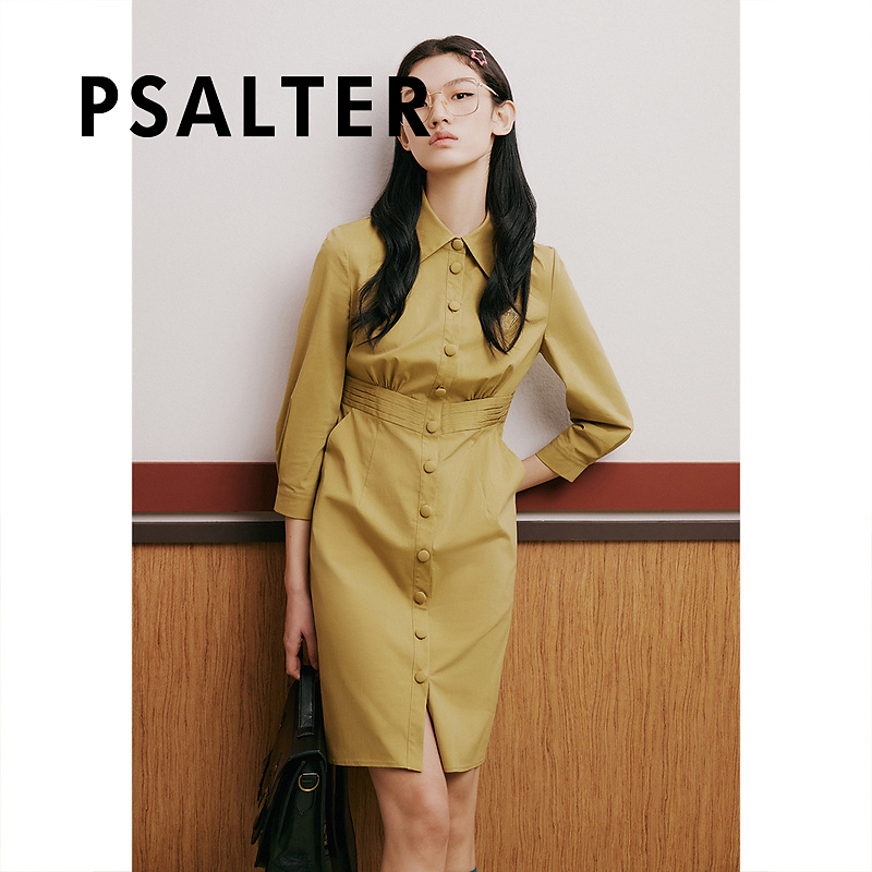 诗篇女装春季翻领减龄学院风收腰显瘦衬衫裙连衣裙