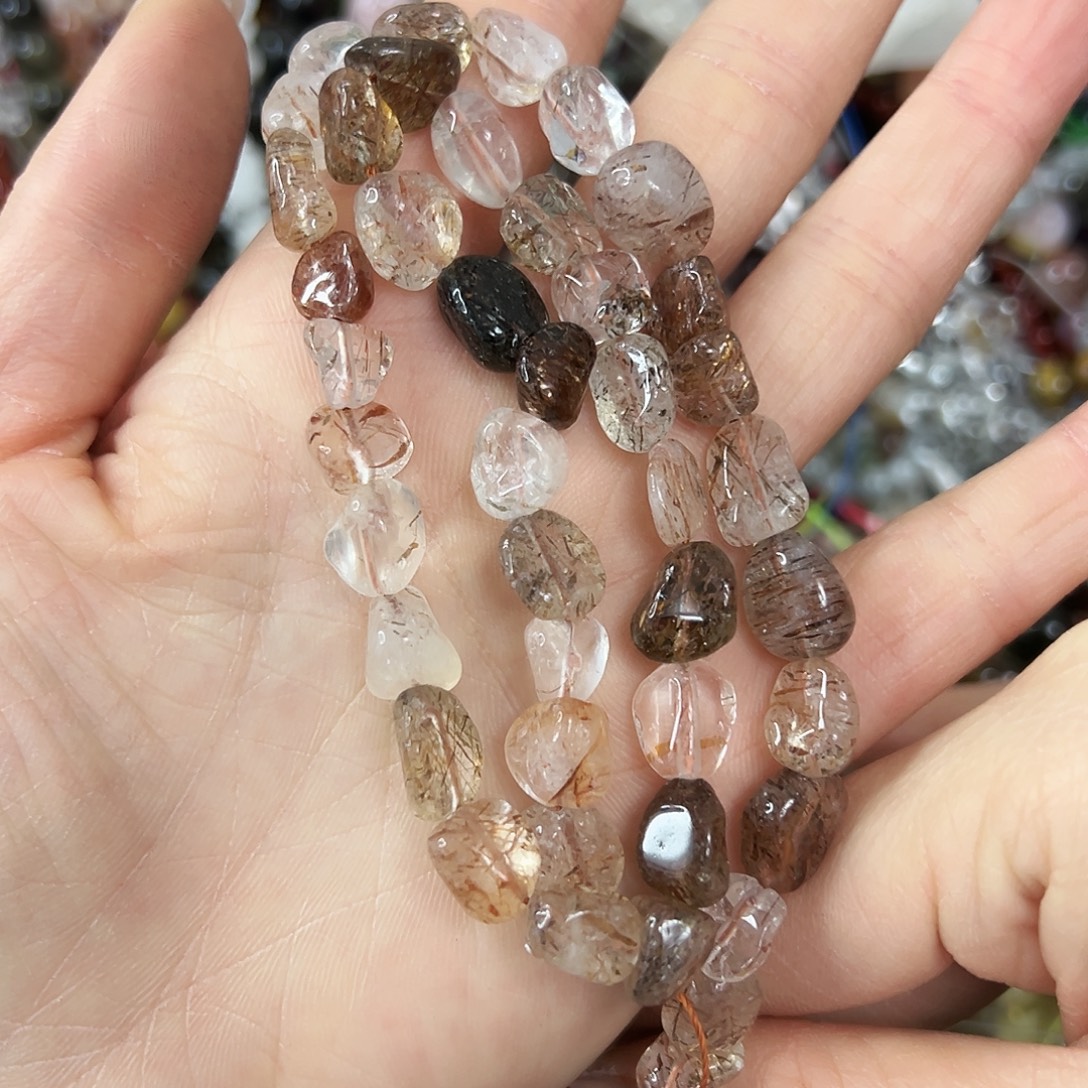 玛瑙/玉髓未镶嵌珠宝半成品，卡10黑金超七随形一条