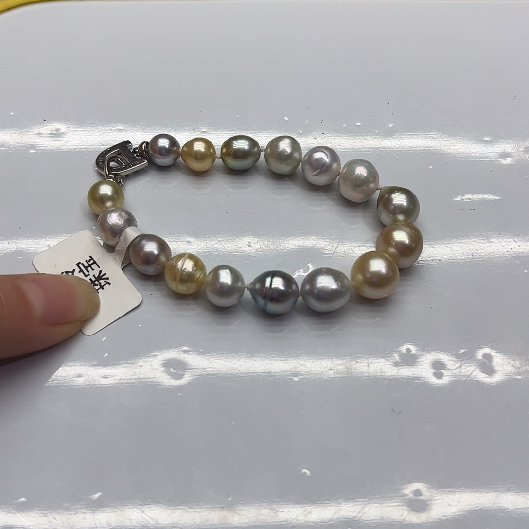 手绳银S925镶嵌海水珍珠