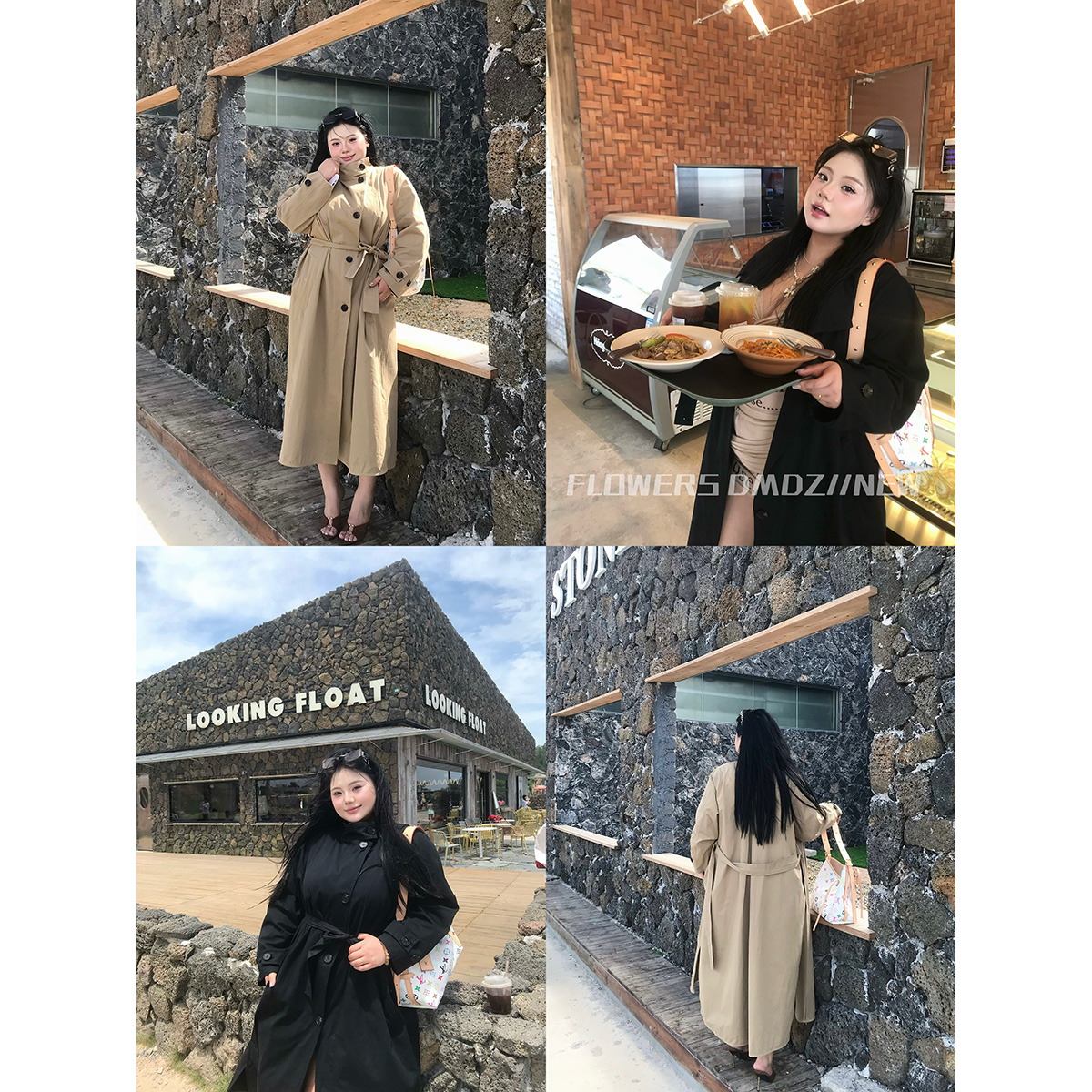 全球花【浮日湾】大码系带收腰中长款风衣女秋季高级感宽松风衣外套