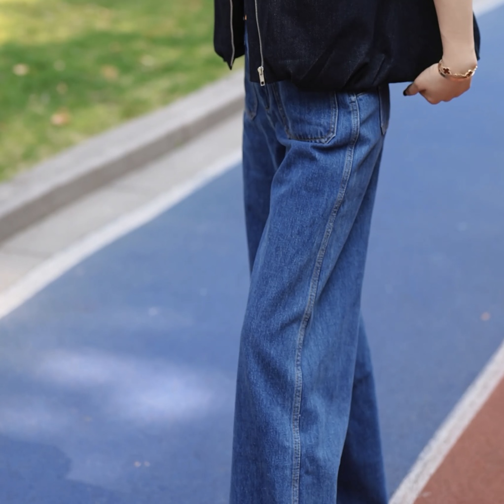 【原牛100棉】夏季高腰拼接水洗牛仔裤 MGJS98003