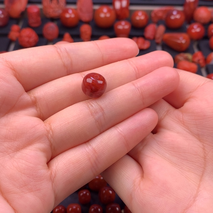 秃***瓢南红玛瑙未镶嵌火焰纹老型单珠11MM