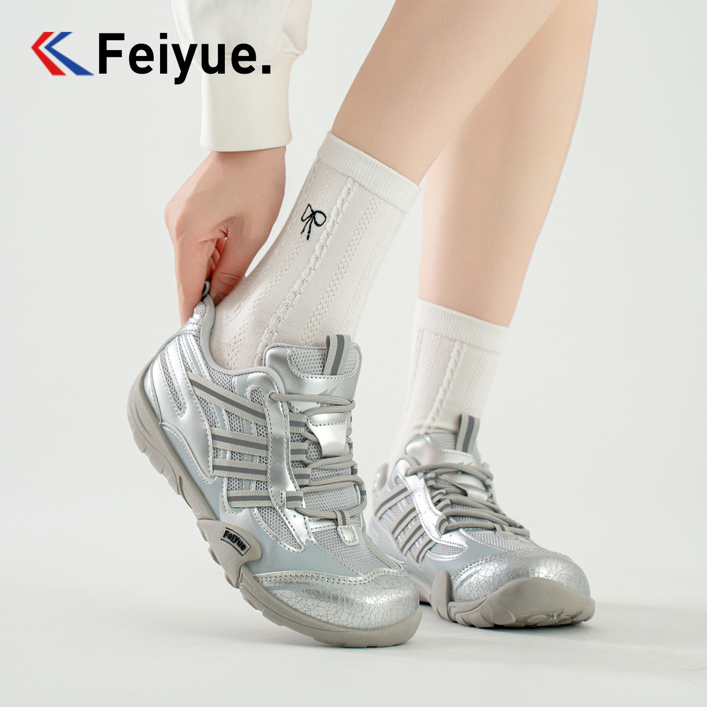 feiyue/飞跃厚底秋冬季平底网面德训鞋百搭运动户外女鞋低帮运动